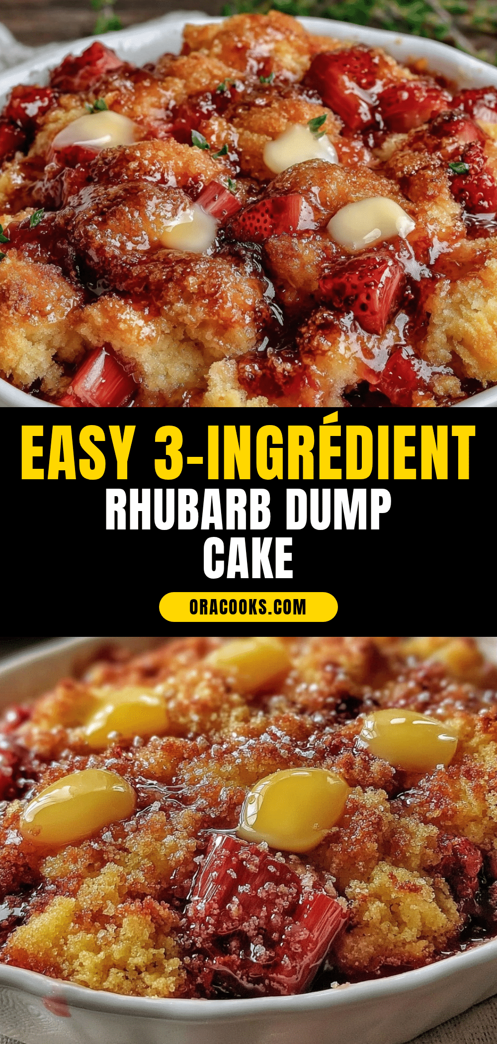 easy 3-ingredient lazy rhubarb dump cake recipe
