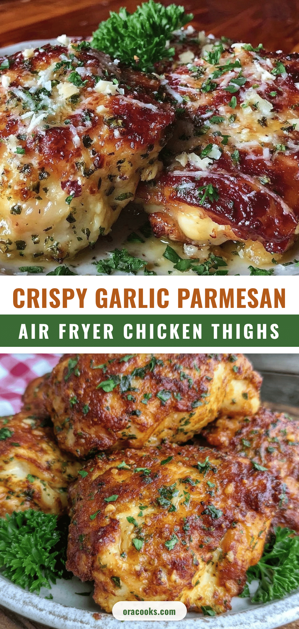crispy garlic parmesan air fryer chicken thighs recipe
