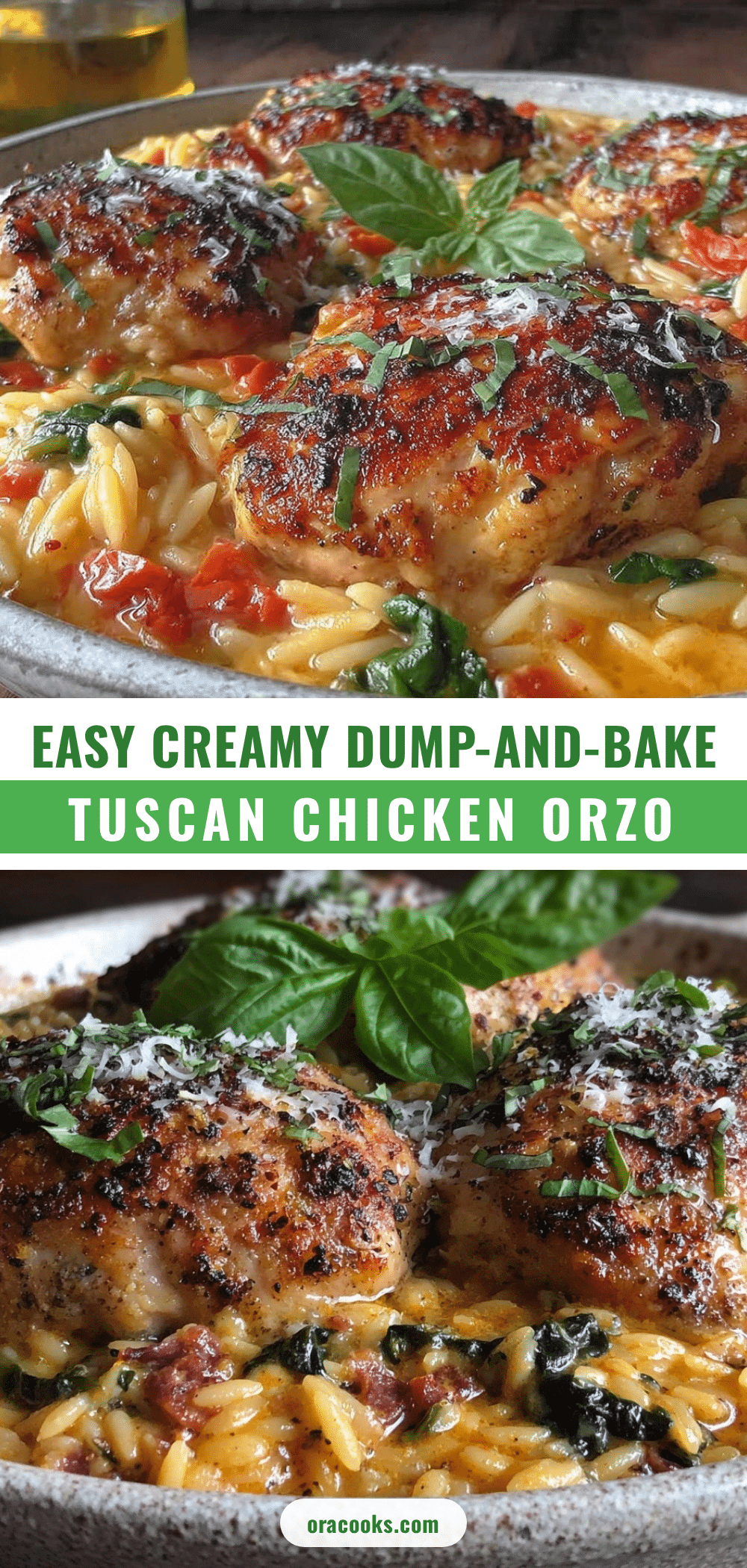 Easy Creamy Dump-and-Bake Tuscan Chicken Orzo recipe