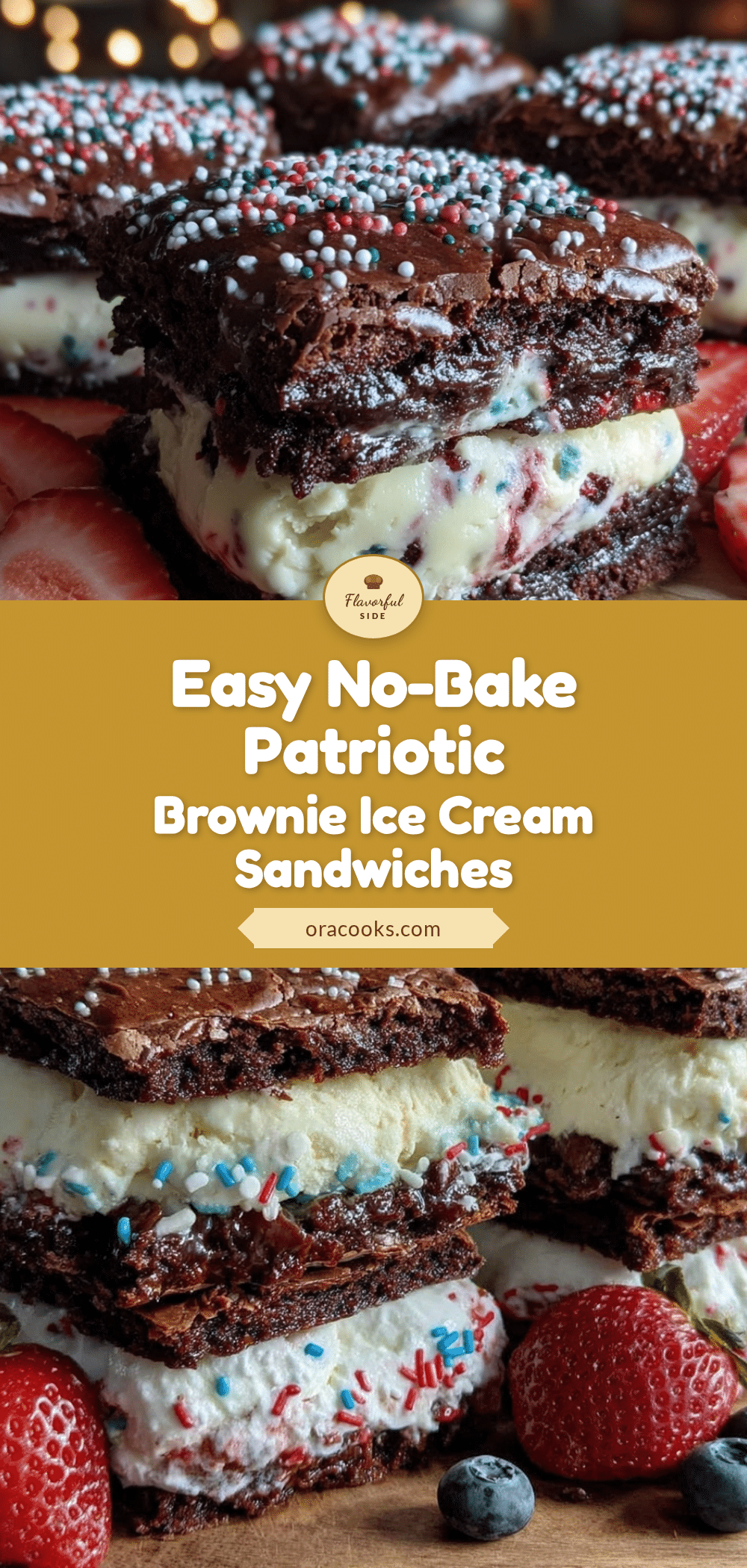 no-bake patriotic brownie ice cream sandwiches recipe