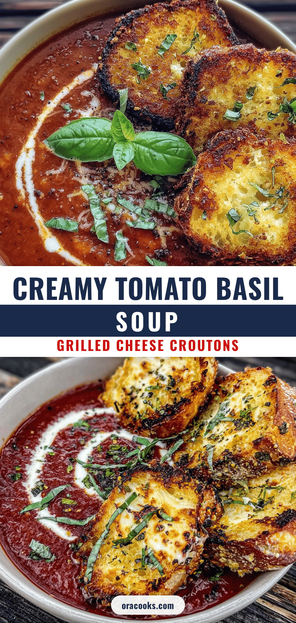 creamy tomato basil soup with grilled cheese croutons recipe
