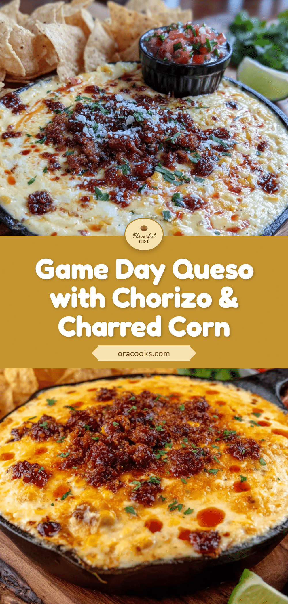 game day queso dip with chorizo and charred corn recipe