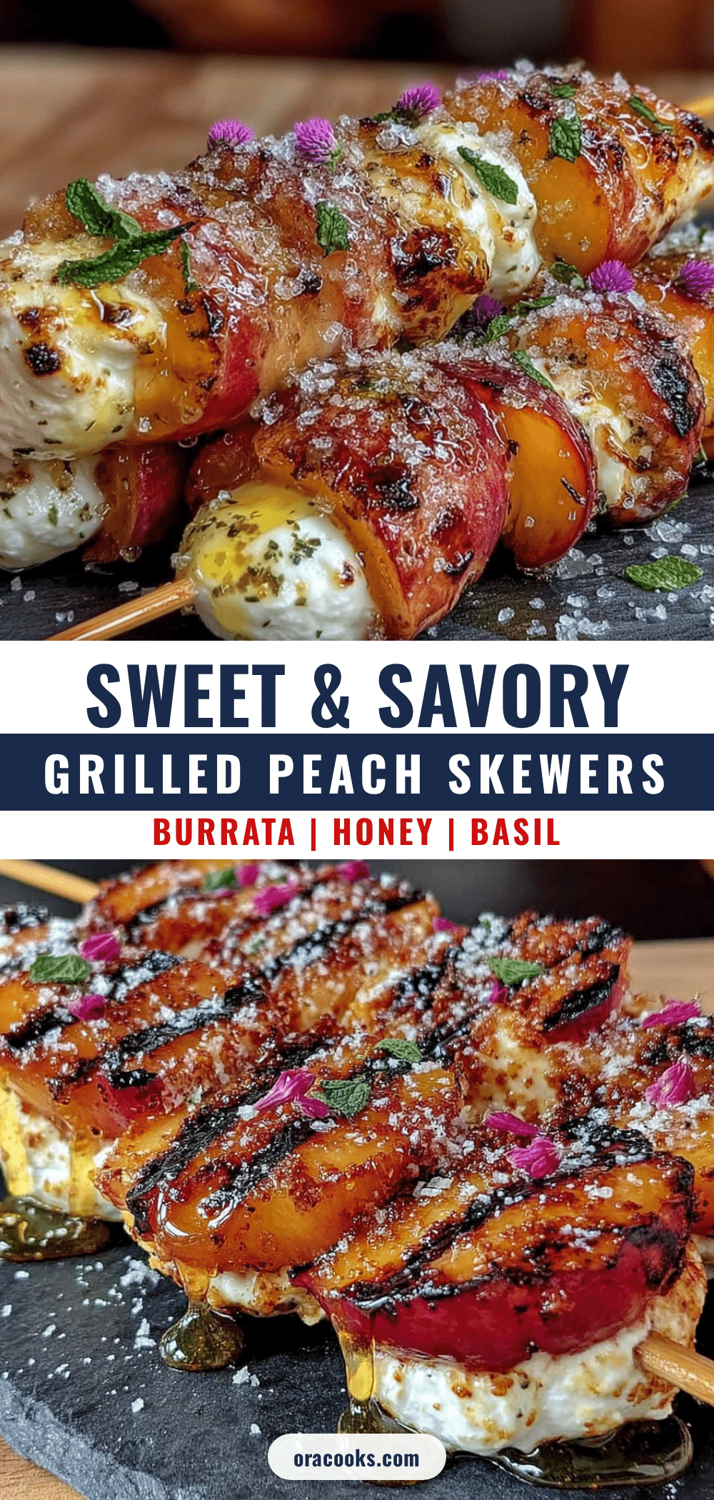 grilled peach and burrata skewers recipe