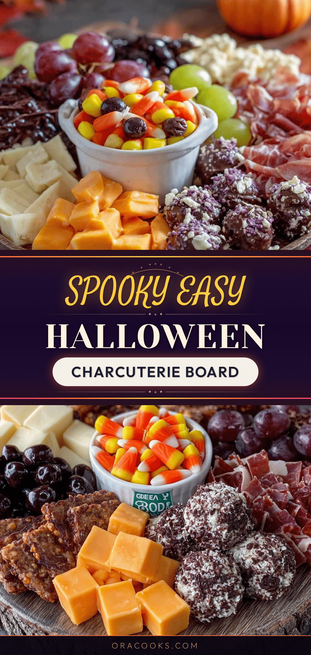 Halloween charcuterie board with candy corn recipe