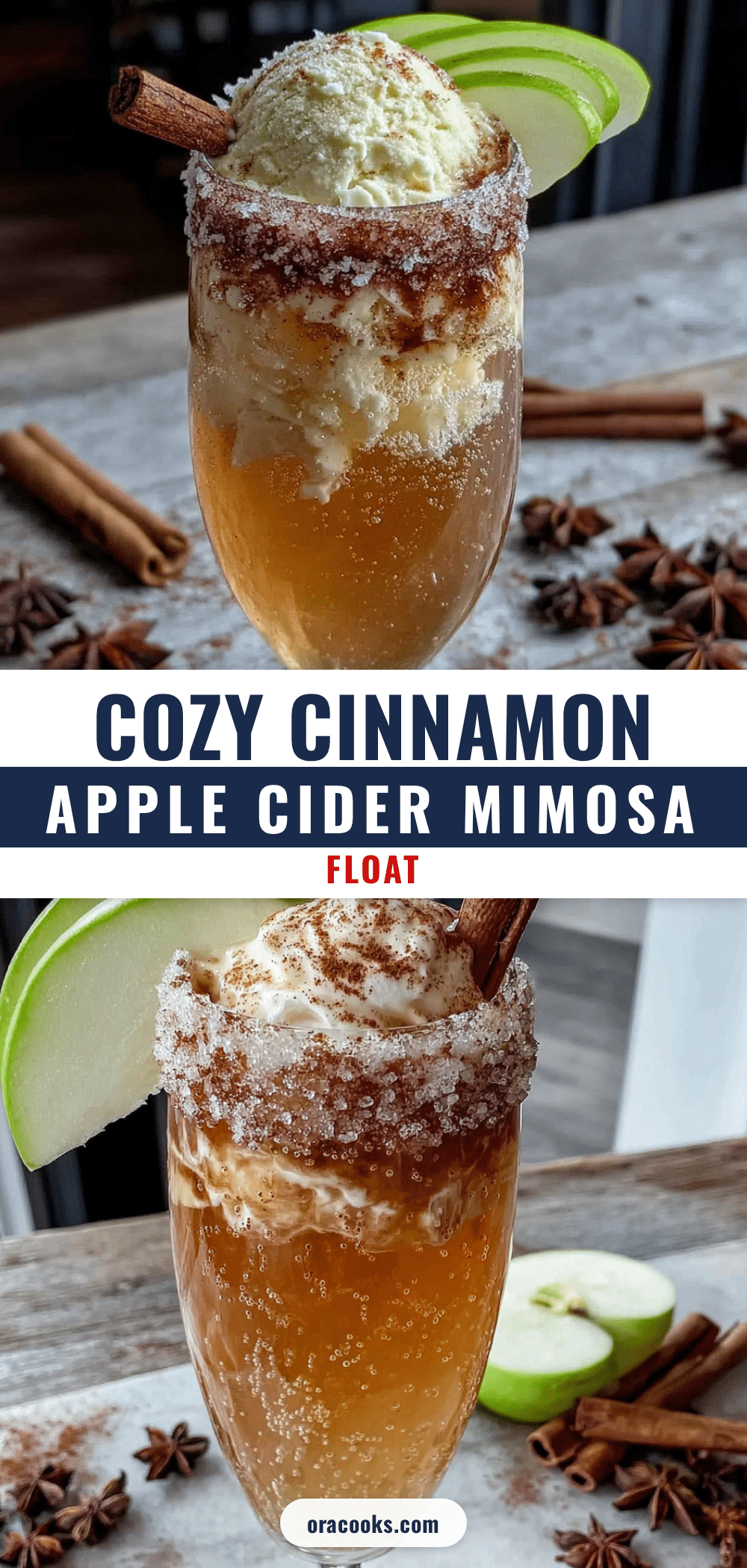 cinnamon apple cider mimosa float recipe