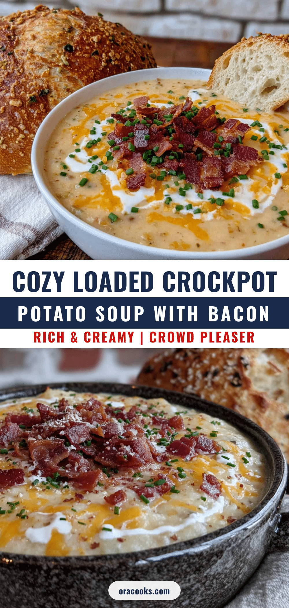 cozy loaded crockpot potato soup with bacon recipe