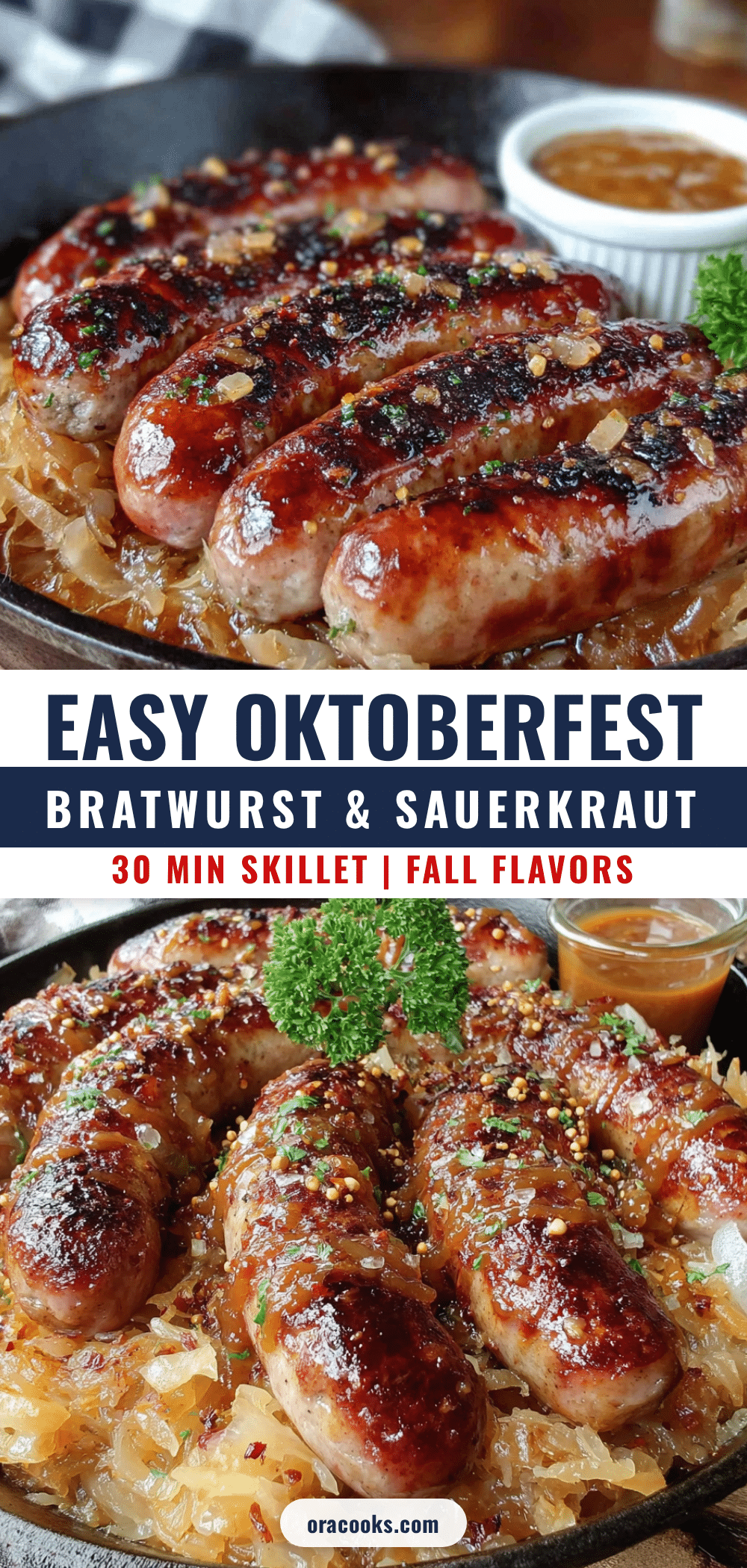 easy Oktoberfest bratwurst and sauerkraut skillet recipe