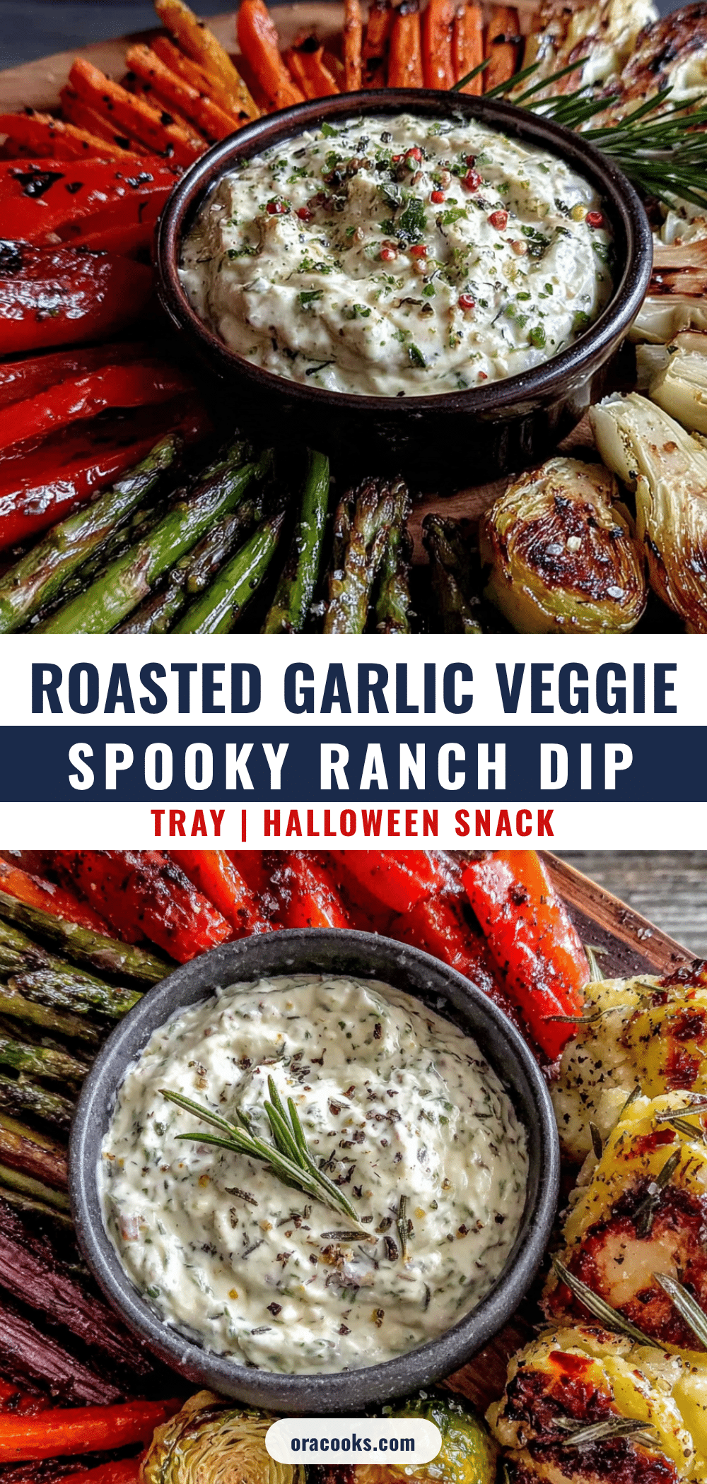 roasted garlic veggie tray with spooky ranch dip recipe
