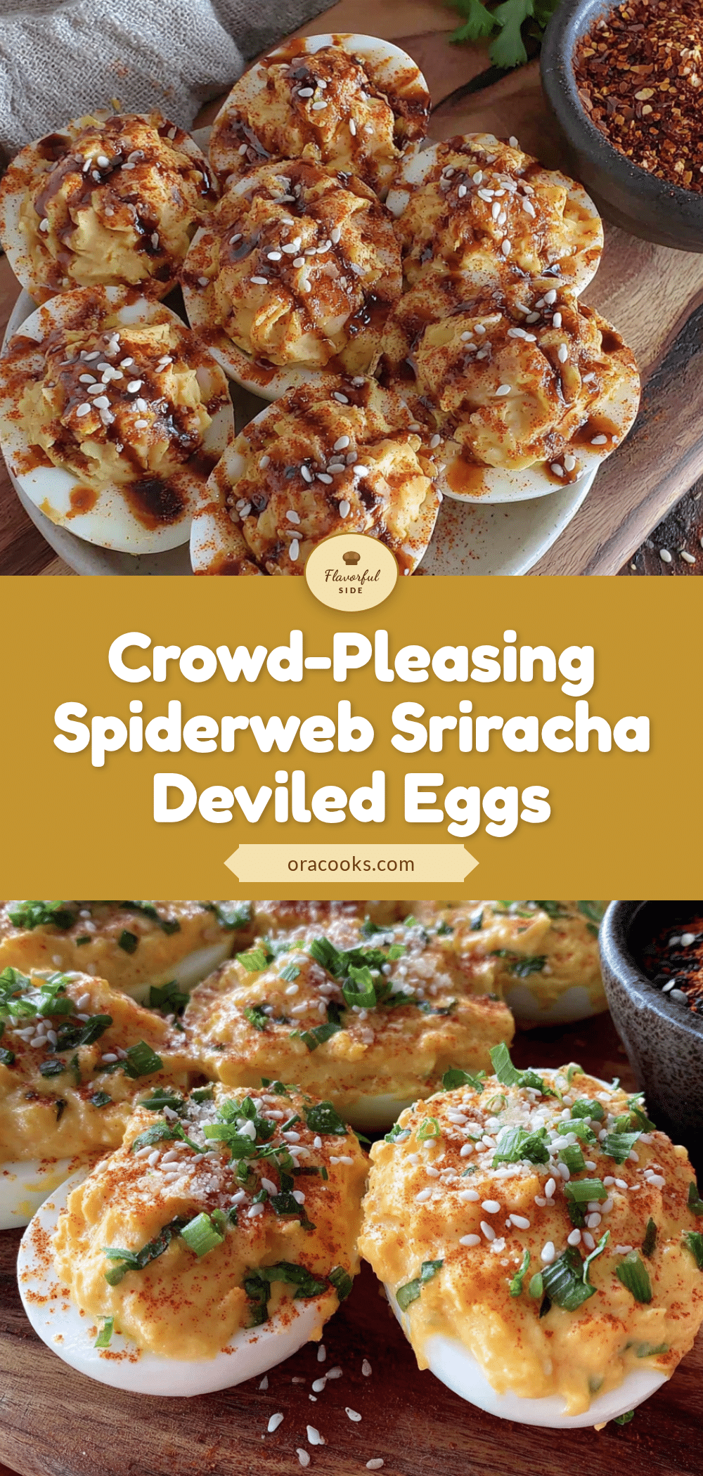 Spiderweb sriracha deviled eggs recipe