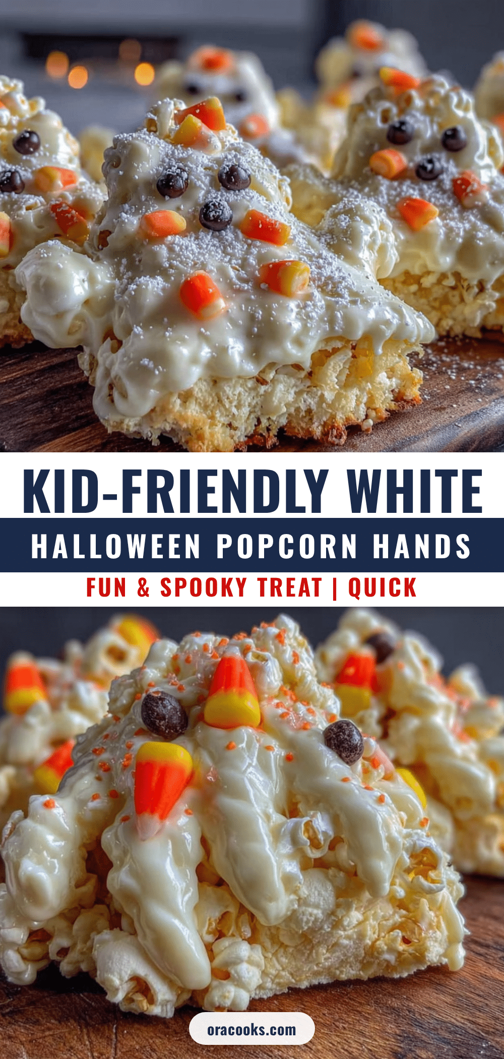 white chocolate Halloween popcorn hands recipe